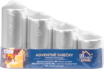 Sviečka MagicHome, vianočná, adventná, strieborná, 48 mm 60/80/100/120 mm, bal. 4 ks Sviečka MagicHome, vianočná, adventná, strieborná, 48 mm 60/80/100/120 mm, bal. 4 ks