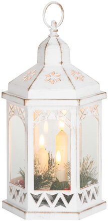 Lampáš MagicHome Vianoce Morocco, LED teplá biela, sviečky, biely, 3xAAA, plast, časovač, 18x15x32 cm